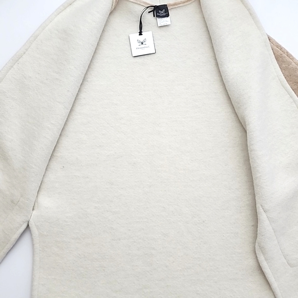 NWT Alessandra C Women's Open Front  Poncho Cardigan Wool Blend Ivory Taupe S/M - Picture 4 of 10